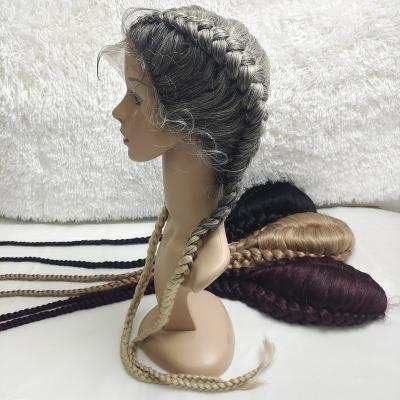 China Best Lady Cheap Quality Wholesale Two Braids Wigs 28 Inch Wave Lace Headband Wig Female Bohemian Mixed Hair Synthetic Wigs for sale