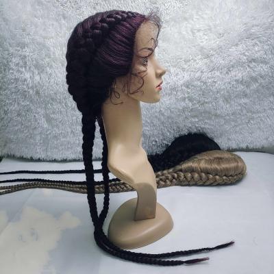 China Best Quality Two Braids Wigs None Lace Front Human Hair Wig Bone Straight Ombre Synthetic Wigs for sale