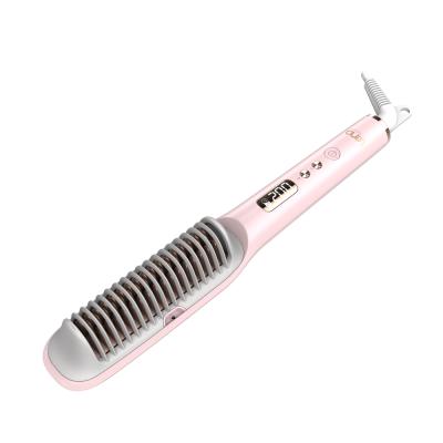 China Professional Ionic Lena LCD Display Iron Hair Comb Compact Hot Hair Straightener Curler Ionic Electric Straightening Combs for sale