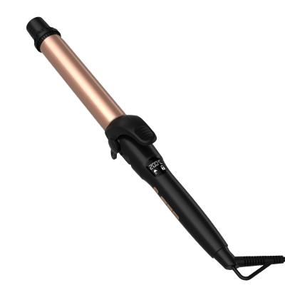 China Curling Hair Lena 35mm LCD Show Black Electric Ceramic Beach Hesitate Rotating Wand Hair Curler Curling Iron for sale