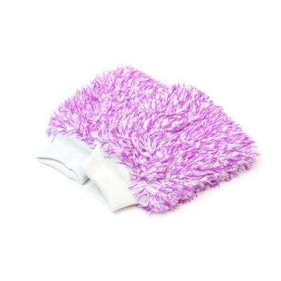 China Thick Purple Double Side Microfiber Gloves Car Wash Auto Cleaning Mitt For Auto Care for sale