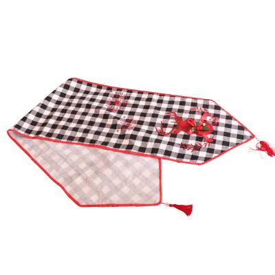 China Table Elk Lattice Polyester+Acrylic Christmas Decoration Red and Black 180cm Runner Tablecloth for sale