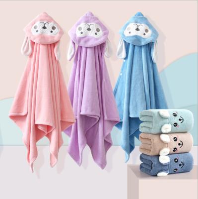 China Hooded Thick Coral Velvet Bath Towel Soft Absorbent Baby Bathrobe Kids Quick Dry Bath Towel Safe For Baby Kids for sale