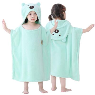 China Child Safe Cartoon Animal Water Absorbing Coral Down Poncho Baby Beach Bath Cape Kids Hooded Bath Towel for sale