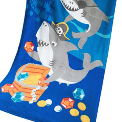 China Sustainable Cotton Cut Active Custom Bath Towel Children's Shark Pirate Velvet Print Towel Oversized Beach Towel for sale