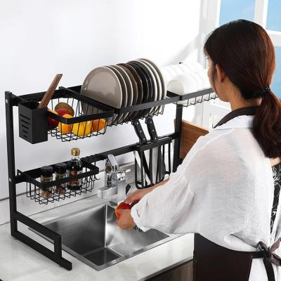 China Sustainable 2 Tier Stainless Steel Kitchen Folding Down Sink Dish Drying Rack Rack for sale