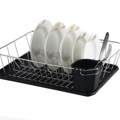 China Sustainable Kitchen Dish Drainer Drying Rack With Full-Mesh Silverware Storage Basket for sale