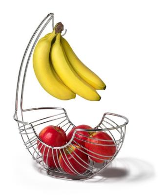 China Sustainable Wire Fruit Tree Bowl With Banana Hanger , Chrome Fruit Holder for sale