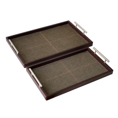 China Alligator Tray With Metal Handles Vermilion Hotel Room Service Tray M: 49X31X3CM S: 43X25X3CM for sale