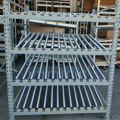 China Warehouse Flow Through Storage Box Shelf Shelving Storage Rack Heavy Glass Gravity Rack for sale