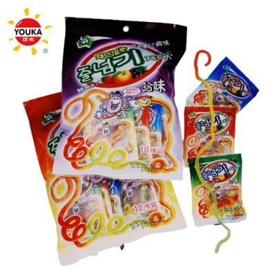 China 6g 3in1 Natural Mix Fruit Flavors Long Soft Jelly Gummy Rope Soft Gummy Rope for sale