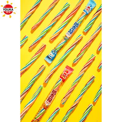 China 16g Natural Twisted Rainbow Coat Licorice Stick Sugar Powder Filled Soft Liquorice for sale