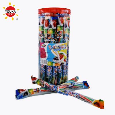 China 16g Natural Twisted Soft Rainbow Candy Jam Or Licorice Powder Filling Gummy Stick for sale