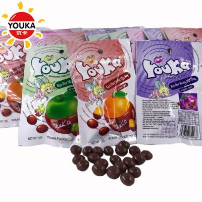 China 12g Natural Gummy Chocolate Bean Candy Soft Jelly Candy with Chocolate Coating for sale