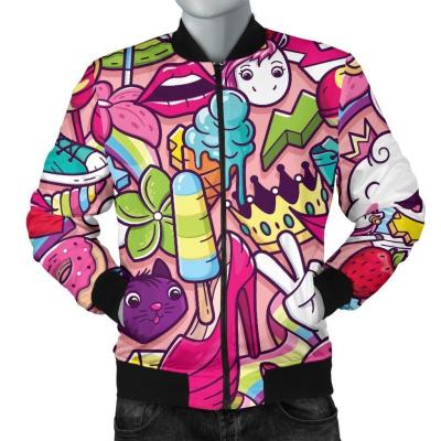 China Good Quality Custom Made Mens 3D Digital Cartoon Christmas Print Bomber Jackets Windproof Jackets for sale