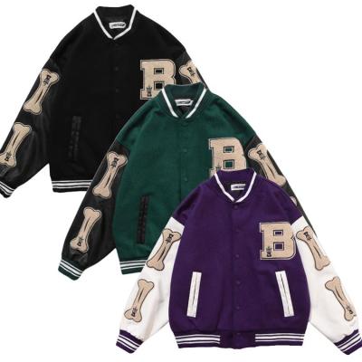 China Wholesale Vintage Reversible Plus Size Baseball Jackets Embroider Patches Sleeves Leather Jacket For Men for sale