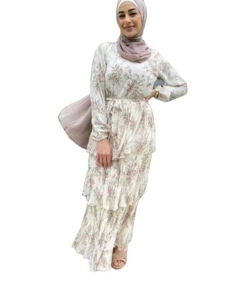 China Muslim Islamic Floral Dress Layered Maxi Dress For Muslim Women Layered Chiffon Multi Layered Chiffon New Arrival for sale