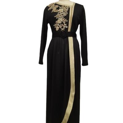 China Polyester and Cotton New Fashion Gold Beaded Embroidery Maxi Dress Muslim Women Kimono Beads Dress Abaya EID Best Choice for sale