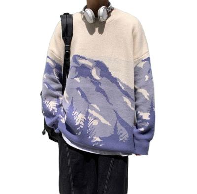 China New Men's Sweater Mountain Tree Pattern Streetwear Men's Sweater QUICK DRY Hip Hop Autumn Pullover Oversized Couple Knit for sale