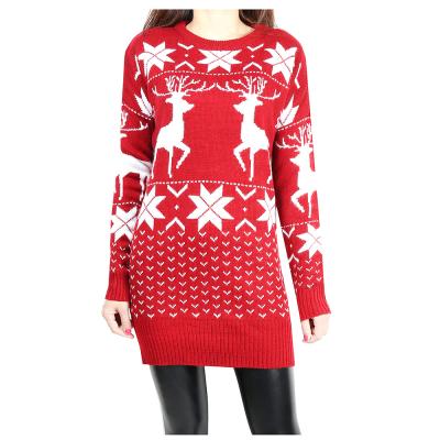 China European Women's Snowflake Fawn Dress Christmas Sweater Thin Mid Length Round Protection Anti-wrinkle Sweater for sale