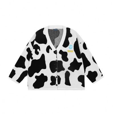 China Anti-Shrink Cow Spots Jacquard Cardigan Sweater Women Knit Sweater Trend Jacket for sale