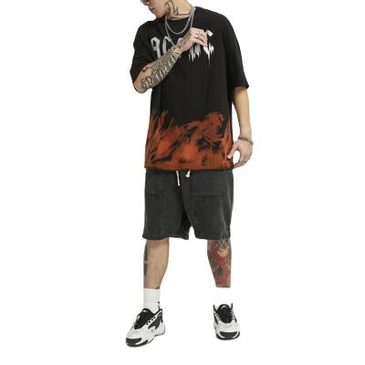 China Breathable Mens Streetwear Letter Print Tie Dye Black Oversized T Shirts for sale