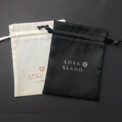 China Custom Logo Wholesale Eco Friendly White Gold Silk Satin Thick Soft Satin Fabric Black Dust Pouch Bags For Jewelry for sale