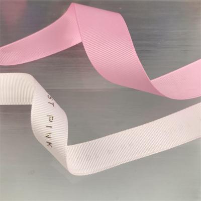 China Recyled Grosgrain Organza Satin Ribbon with Logo Letter Character Solid Color Dots Stripe Polyester Ribbon 100% Custom Printing Bands for sale