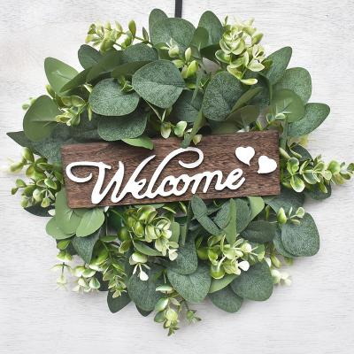 China Christmas Home Decorative Welcome Wedding White Artificial Eucalyptus Braids Spring Door Green Spring for sale