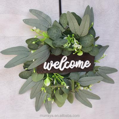 China High Quality Home Decorative Wedding White Artificial Eucalyptus Braids Spring Wreaths Door Garland for sale