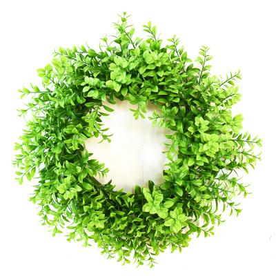 China Home Decorative Artificial Olive Green Wreath Spring River Dragon Door Ring Leaf Grass Cross Ring Wreath for sale