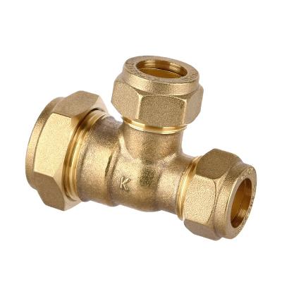 China Straight Tee Elbow Compression Fitting NEW BRASS Plumbing Tee Reducing End Compression Pipe Fitting 15mm, 22mm, 28mm for sale