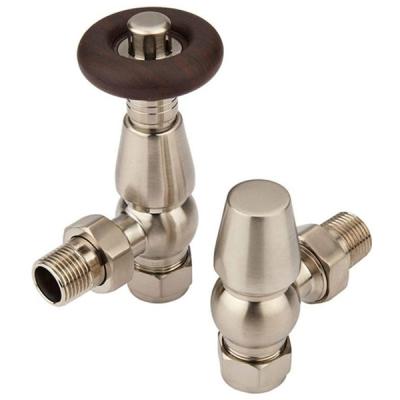 China Hotel Home Bathroom TRV Traditional Brushed Brass Thermostatic Radiator Valve Angle Valve For Radiator With Hose Socket for sale