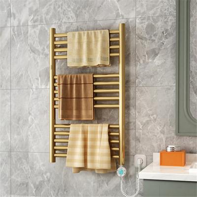 China Gold PVD Towel Warmer Heater Modern Electric Towel Rack Electric Heated Towel Rails for sale