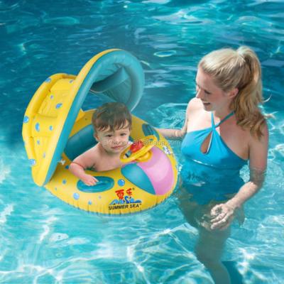 China PVC (Environmental Protection) Best Selling Sunshade Swimming Pool Ring Float Boat Seat Baby Toddler Inflatable Raft for sale