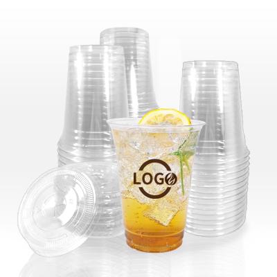 China 16oz 20oz clear disposable Eco-friendly PET cup disposable smoothie cup with lids logo printing boba cups plastic for sale