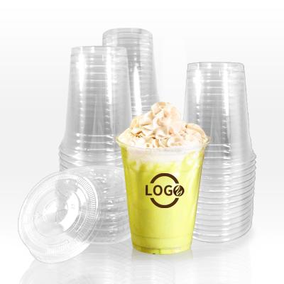 China Wholesale 16oz disposable eco-friendly clear smoothie boba PET cup with lids logo disposable printing plastic cups for sale