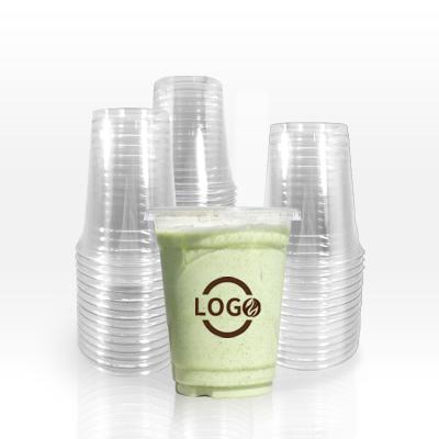 China Disposable eco-friendly logo printing smoothie boba cup with lids 16oz clear PET disposable plastic cups for sale