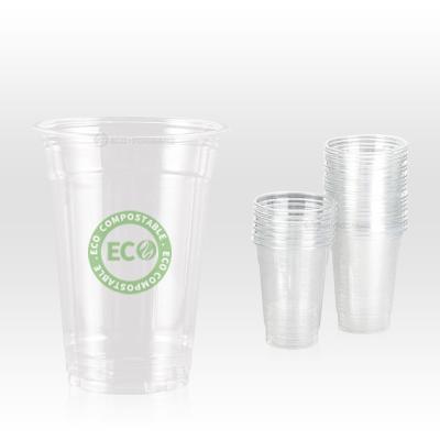 China Disposable Eco Friendly Logo Printed 100% Compostable Milk Tea Drinking Plastic Cups With Lids Cups Custom Biodegradable Pla for sale