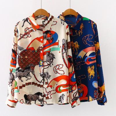 China France Style Fashion Slim Shirts Breathable Women's Blouses Printing Shirts 2021 Summer Long Sleeve Tops Casual Shirts Blusas Mujer for sale