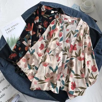 China 2022 Summer Chiffon Cover-UPS Ladies Shirts Blouses Bohemia QUICK DRY Floral Scarves Beach Wear Kimono Robe For Women Swimsuit for sale