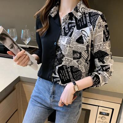 China Fashion Breathable Patchwork Printing Ladies Shirts Women's Blouses Spring Autumn Long Sleeve Shirts Tops Blusas Mujer for sale