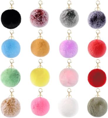 China Pretty Gift/Sale Customized Hot-sell Personalized Simple Cute Artificial Fluffy Plush Pompom Rabbit Girl Lady Style Key Chain for sale