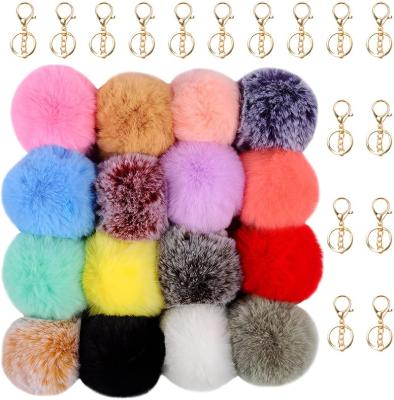 China Wholesale Custom Women's Gift/Sale Pretty Artificial Fur Pom Pom Key Chain Fluffy Green Multicolor Rabbit Bag Car Pendant Ornament for sale