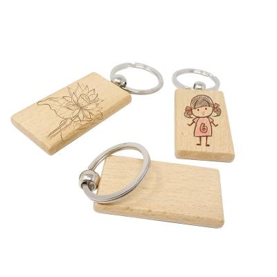 China Promotion Gift Custom Wholesale Brands DIY Handmade Wallet Toy Picture Decorative Rectangular Wooden Key Chain for sale