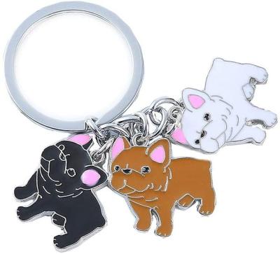 China Promotion Gift Logo Custom Hot Sale Cute Three-color Pet Metal French Bulldog Dangling Key Chain for sale