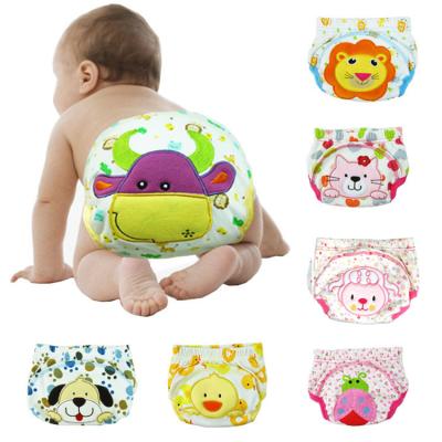 China Cute Baby Diaper Animal Embroidered Elastic Baby Diaper Pants Newborn Baby Soft Cotton Panties Diaper for sale