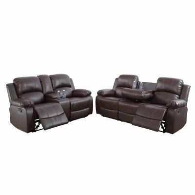 China Massage Salon Furniture Air Leather 3 Seater Manual Recliner Loveseat Sectional Sofa With Cup Holder for sale