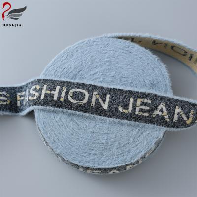 China Fashion Lovely Elastic Design Fluffy Flocking Elastic Band With Logo For Clothing Apparel for sale