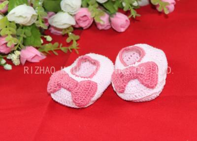 China Pink Bows Accessories Handmade Crochet Baby Shoes For Girls , Knitted Baby Shoes for sale